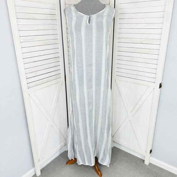 Natural Impressions Striped Muslin Swim Cover Maxi Dress White Medium - Picture 1 of 11
